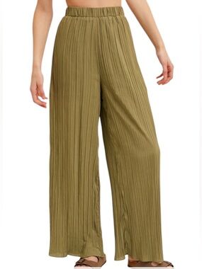 386. Olive Pleated Wide-Leg Pants